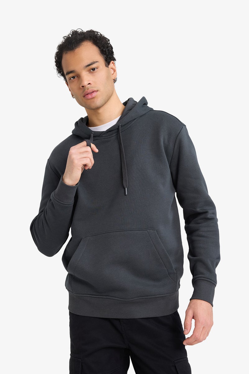 DeFacto Grey Man Regular Fit Long Sleeve Hooded Sweatshirt Casual - Image 1